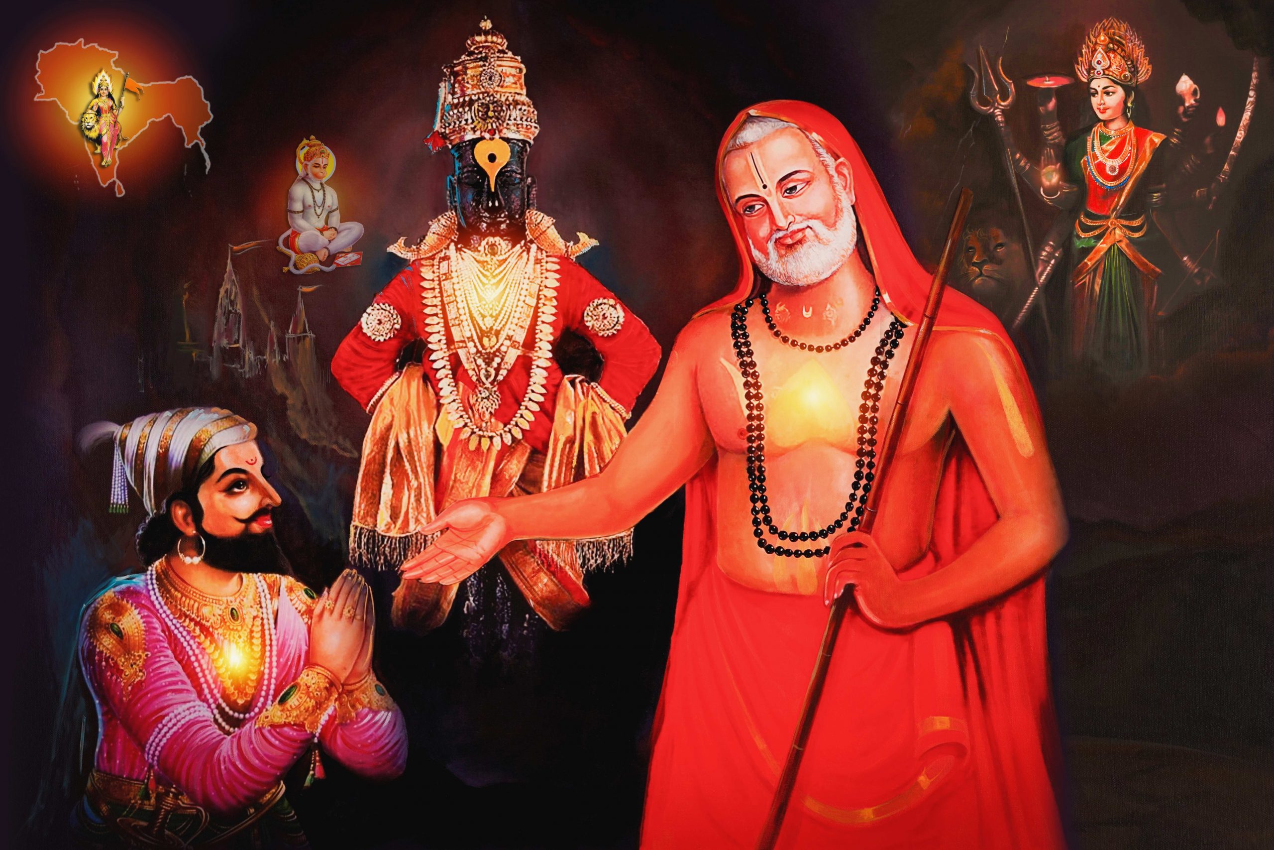 Chhatrapati Shivaji Maharaj Guru Raghavendra Swamy Digital Painting Chhatrapati Shivaji Maharaj Guru Raghavendra Swamy Digital Painting